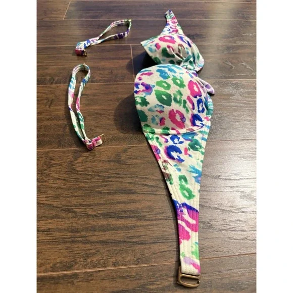 Victoria's Secret Bikini Set 36C XL Colorful Leopard Print Push Up Swimwear EUC - Picture 9 of 9